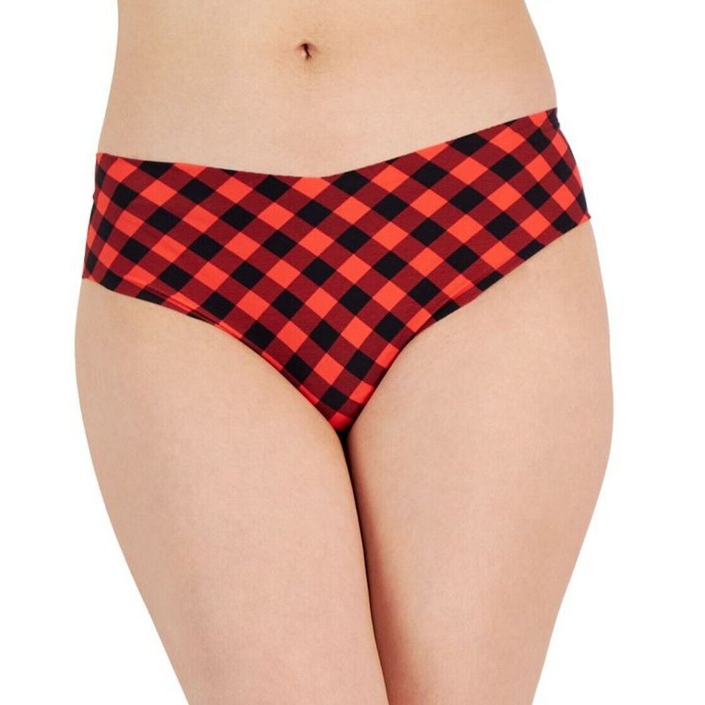 Jenni Women's Size XXL No-Show Thong Panty Underwear Buffalo Plaid Red/Black
